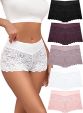 Lace Boy Shorts Sexy Cheeky Panties Breathable Womens Underwear Stretch Cotton 