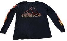 ADIDAS Youth Boys LS Warp Drip Orange Logo T-shirt BLACK Sz L 14/16 Sleeve EUC
