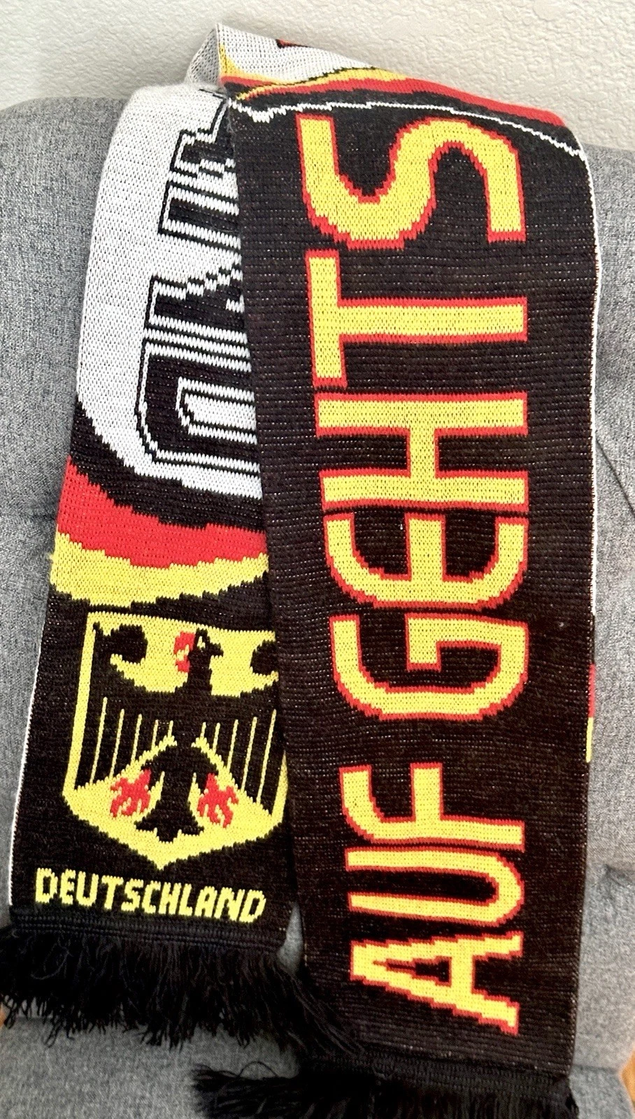 German Deutschland Soccer Football Fan Scarf Black Red Yellow Fringe Unisex