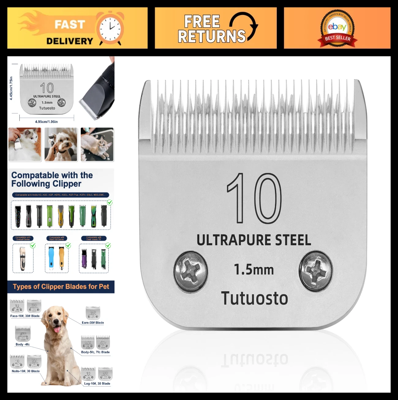 10# Pet Grooming Clipper Replacement Blades - Detachable Compatible with Dog Cli