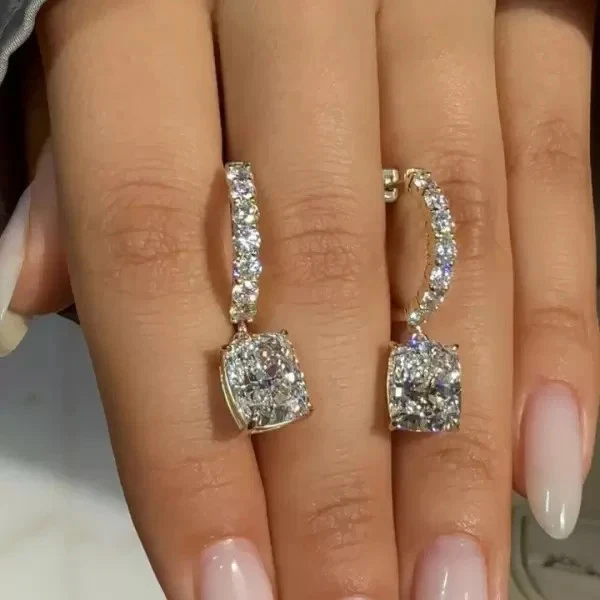 Висячие серьги-подвески из настоящего муассанита 10 карат с покрытием из белого золота 14 карат - Изображение 4 из 4