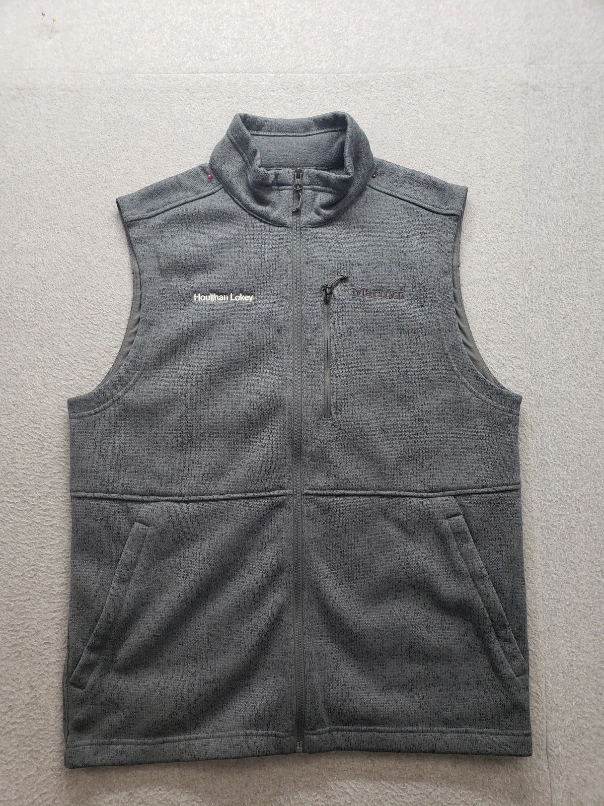 Marmot Men Vest L Gray Fleece Mock Neck Full Zipper Pockets Outdoor Thermal Wear