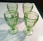 Vintage Block Optic Green Depression Glass Heavy Footed 5-1/2" Goblet Set of 4