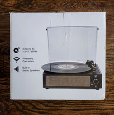 NEW - Vinyl Record Player Turntable with Built-In Stereo Speaker, White Color