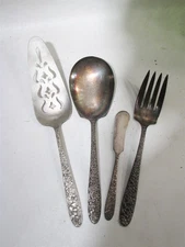 Old National Silver Plate Narcissus 4 Asst Serving Pieces Repousse Floral