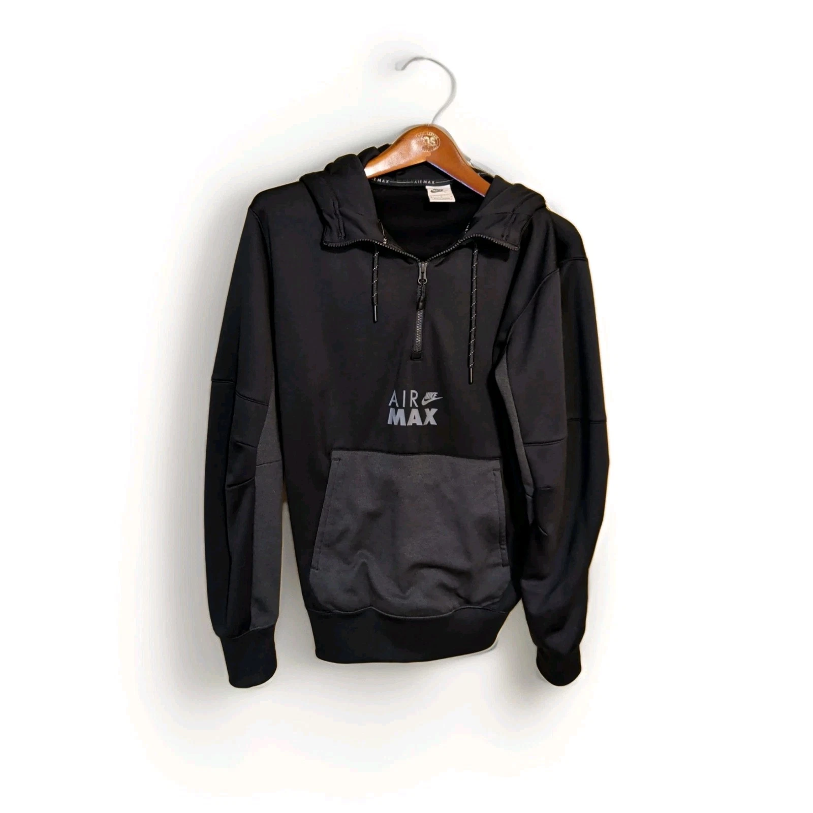 Nike Air Max Therma-FIT Hoodie Pullover Mens Med Black Gray 1/4 Zip – Used Excel