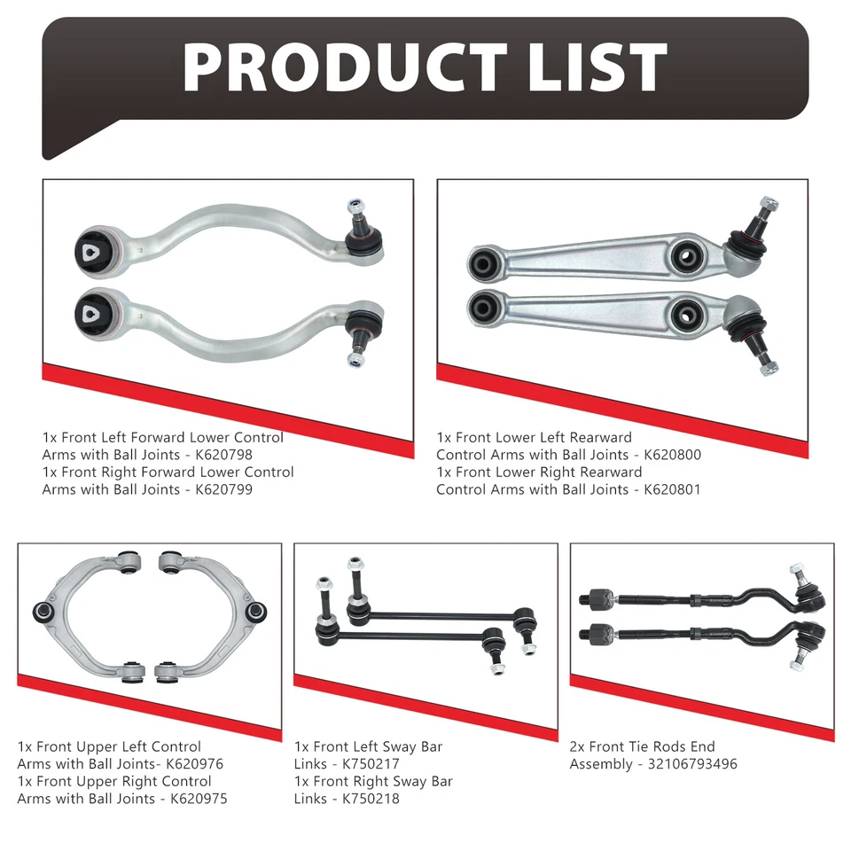 10pc Front Forward Rearward Control Arm Link Tie Rod Kit For 2007-2014 BMW X5 X6 - Image 3 of 4