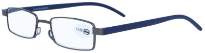 Super schmale Lesebrille/-hilfe ''SuperSlim'' mit Kunststoffetui antiksilber/blau