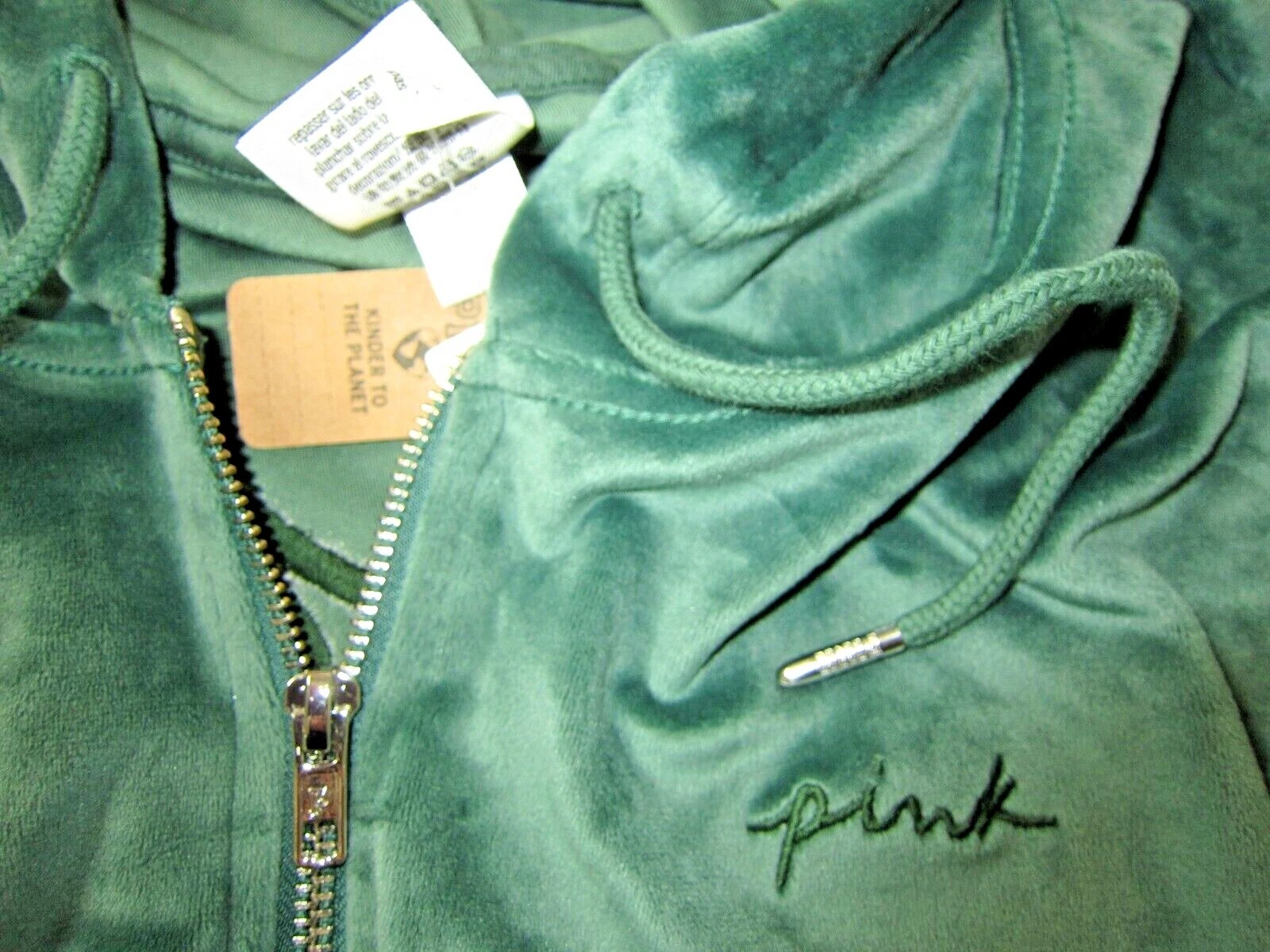 VETEMENTS Victoria Secret ROSA VERDE SCRITTA LOGO VELLUTO FELPA FELPA CON CAPPUCCIO HERITAGE PANT XXL SET