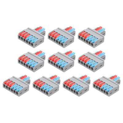10pcs Din Rail Press Quick Terminal Blocks Splicing Wire Connectors(2 in 6 out)