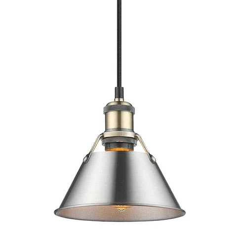 Golden Lighting Orwell AB Mini Pendant - 7 in in Aged Brass  Pewter Shade - Picture 2 of 3