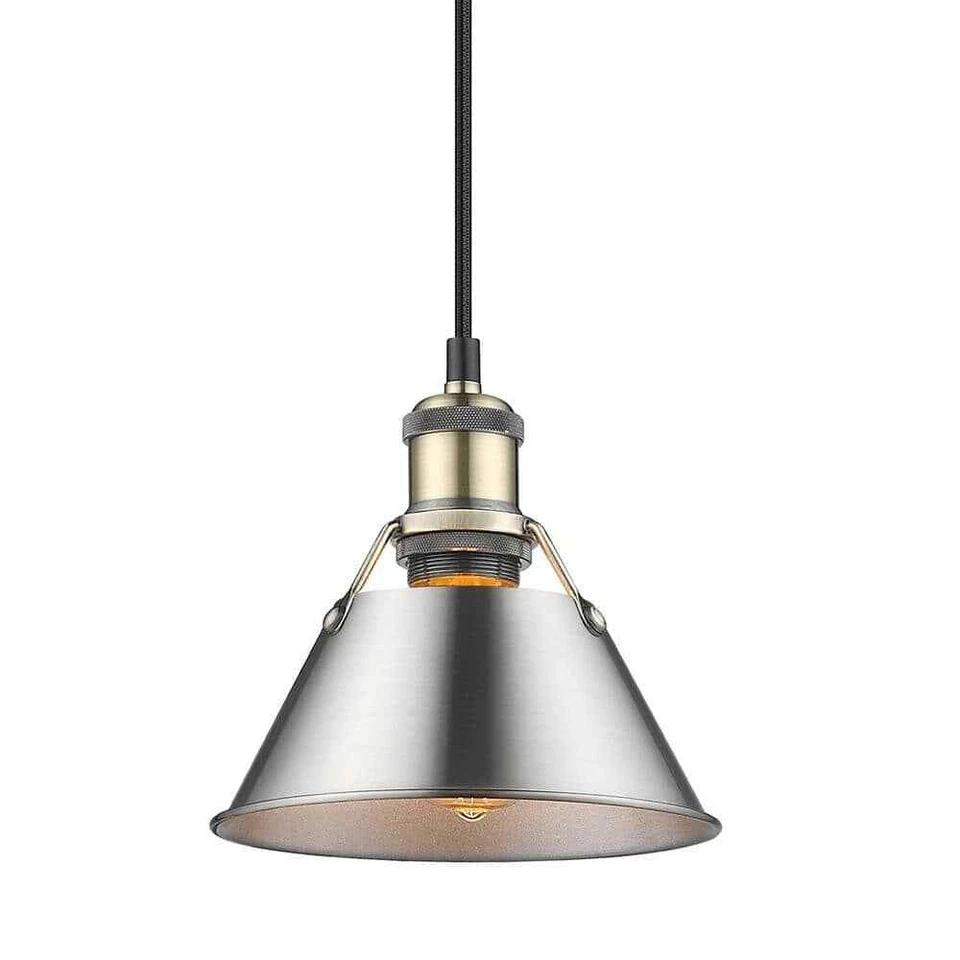 Golden Lighting Orwell AB Mini Pendant - 7 in in Aged Brass Pewter Shade - Image 2 of 3