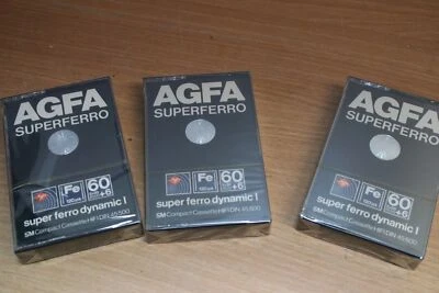 NEUF: Lot de 3 cassettes K7 audio AGFA SUPERFERRO super Ferro dynamic I - 60mn+6
