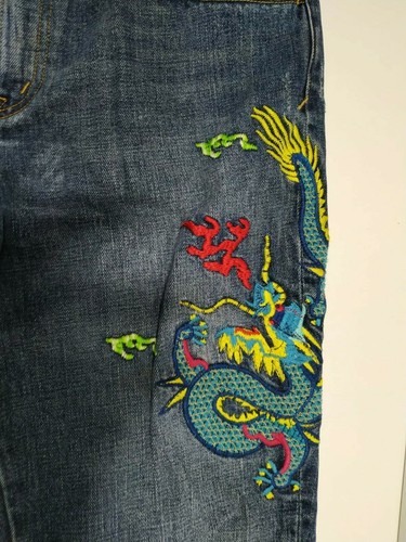 Straight Leg Embroidered Dragon Jeans 