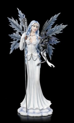 Große Elfen Fantasy-Figur - Adica mit kleinem Drachen | Deko Engel Fee H 60 cm