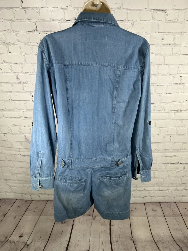 Mameluco Denim Fade To Blue Roll Tab Manga Larga Botón Frontal Lavado Claro S Foto 4 de 4