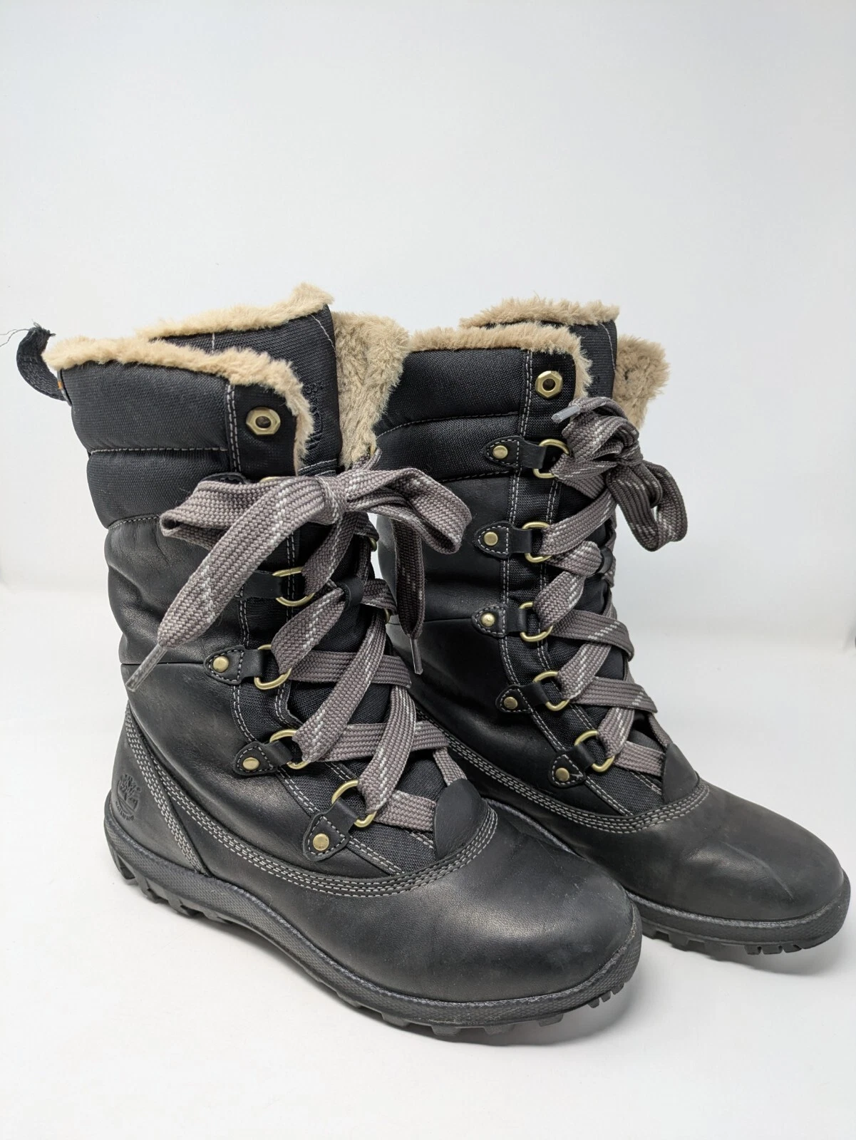 Stivali Timberland Mount Hope donna taglia 8 neri pelle pelliccia sintetica stringati invernali
