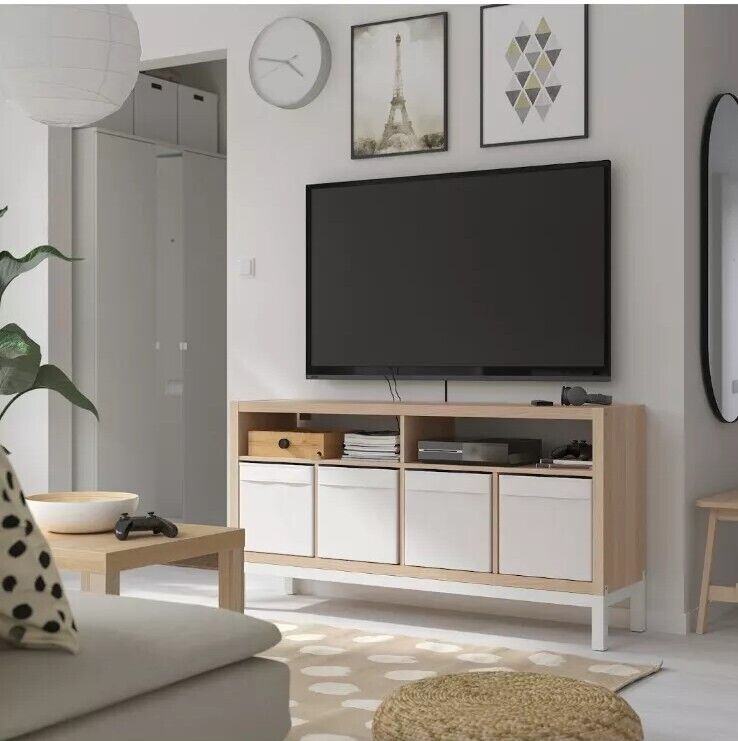 Ikea KALLAX TV regal mit Untergestell Neu WeißHolz