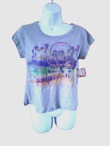 Junior's Ready For Summer T-Shirt Back Fringe Beach Scene Palm Tree Large 11/13
