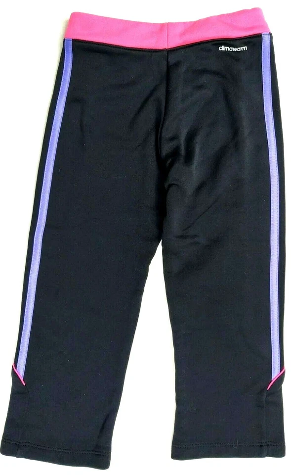Adidas Climawarm Sweatpants Girl's Size 4 Black w/ Purple Stripes & Pink Top - Image 2 of 4