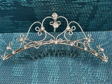 Vntg Rhinestone Tiara Hair Comb Silver Tone Filigree Style Wedding, Quincea era