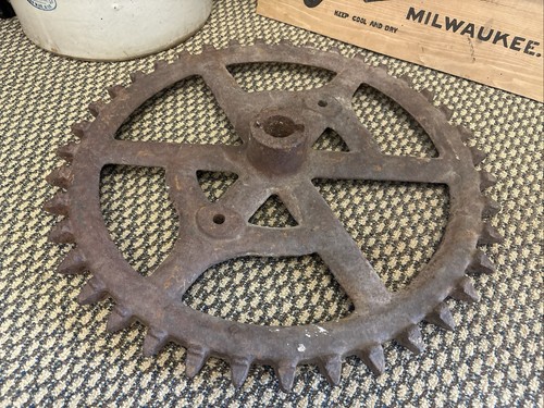 Antique 21” Cast Iron Gear Vintage Sprocket Steampunk Industrial Cog Farm Wheel - Picture 17 of 24