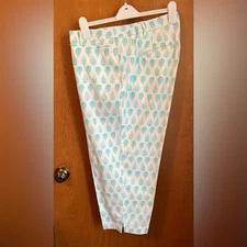 Talbots  Woman Perfect Skimmer Capri Pants 20W Turquoise White Print
