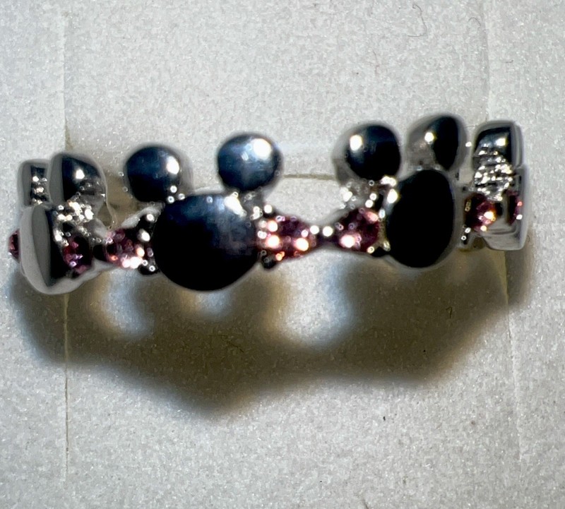 Silver Disney Mickey Ring With Pink Stones