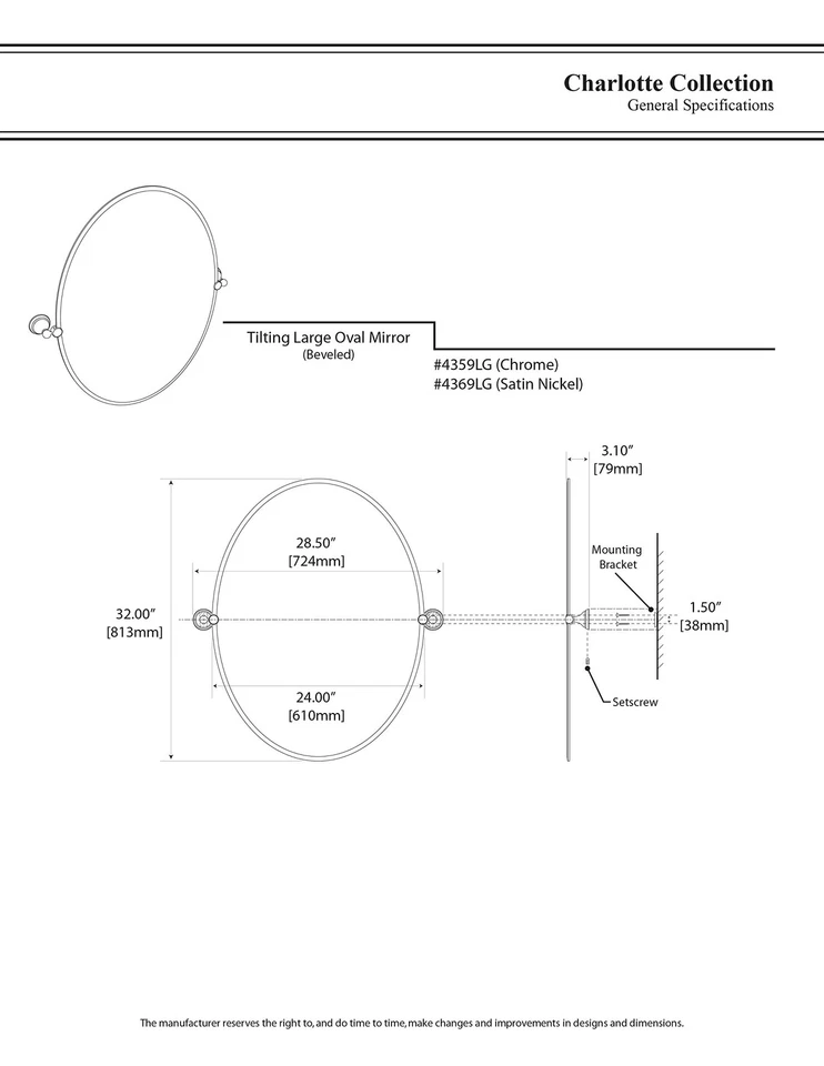Espejo de pared ovalado grande Charlotte 4369LG, níquel satinado Foto 4 de 4