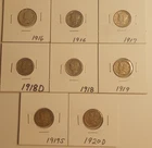 Mercury Dimes 90% Silver lot (8) collection 1916 - 1920 See Photos