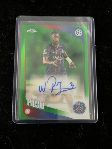 Willian Pacho 2025-26 Topps Chrome UEFA UCC Base Auto Green Refractor /99