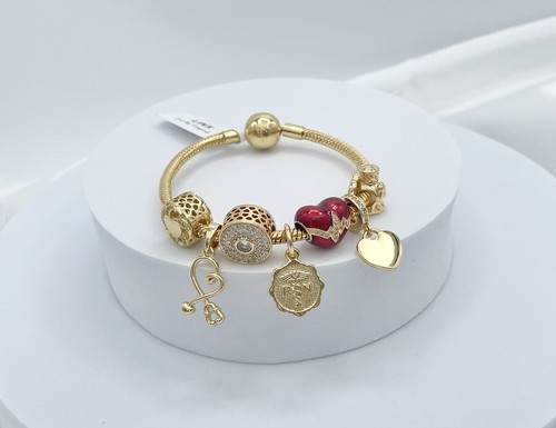 Linx Yellow Gold Snake Chain Bracelet with Registered Nurse Charms - Picture 5 of 6