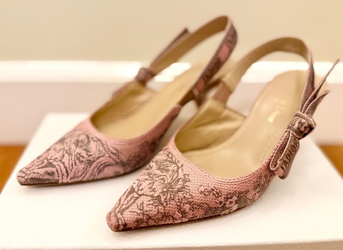 DIOR J'ADIOR SLINGBACK PUMP IN EMBROIDERED COTTON PINK SIZE 35 - Picture 2 of 7