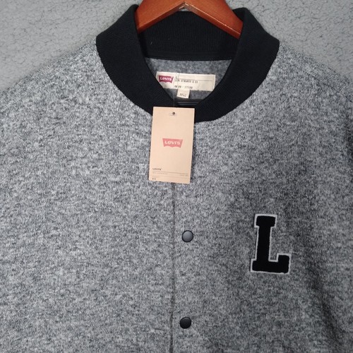 Levis Strauss Varsity Bomberjacke Herren Large Grau Schwarz Langarm Druckknopf - Bild 2 von 10