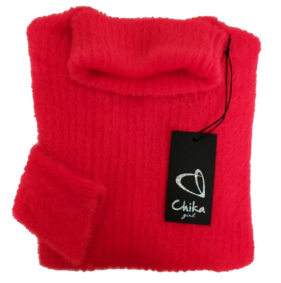 Maglioncino Maglione Dolcevita Rosso Maglione Donna Peloso Nuovo