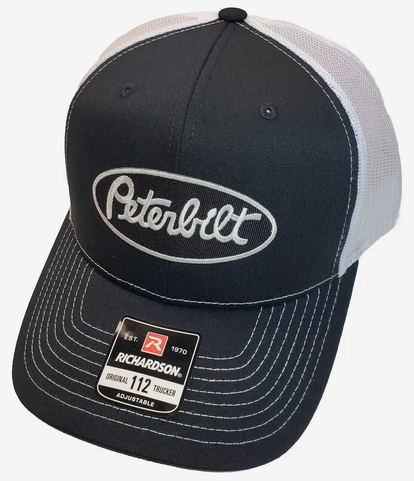 Peterbilt Black Patch on Richardson 112 Trucker Hat Snapback Black/White