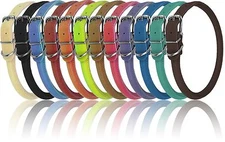 Genuine Leather Collar Rolled Round Soft Padded Dogline 12 Colors Made in Europe