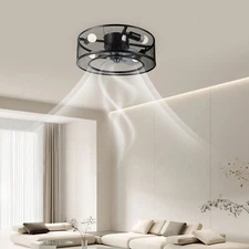 Modern LED Ceiling Fan Light Semi Flush Mount Caged Fan Lamp with Remote Control