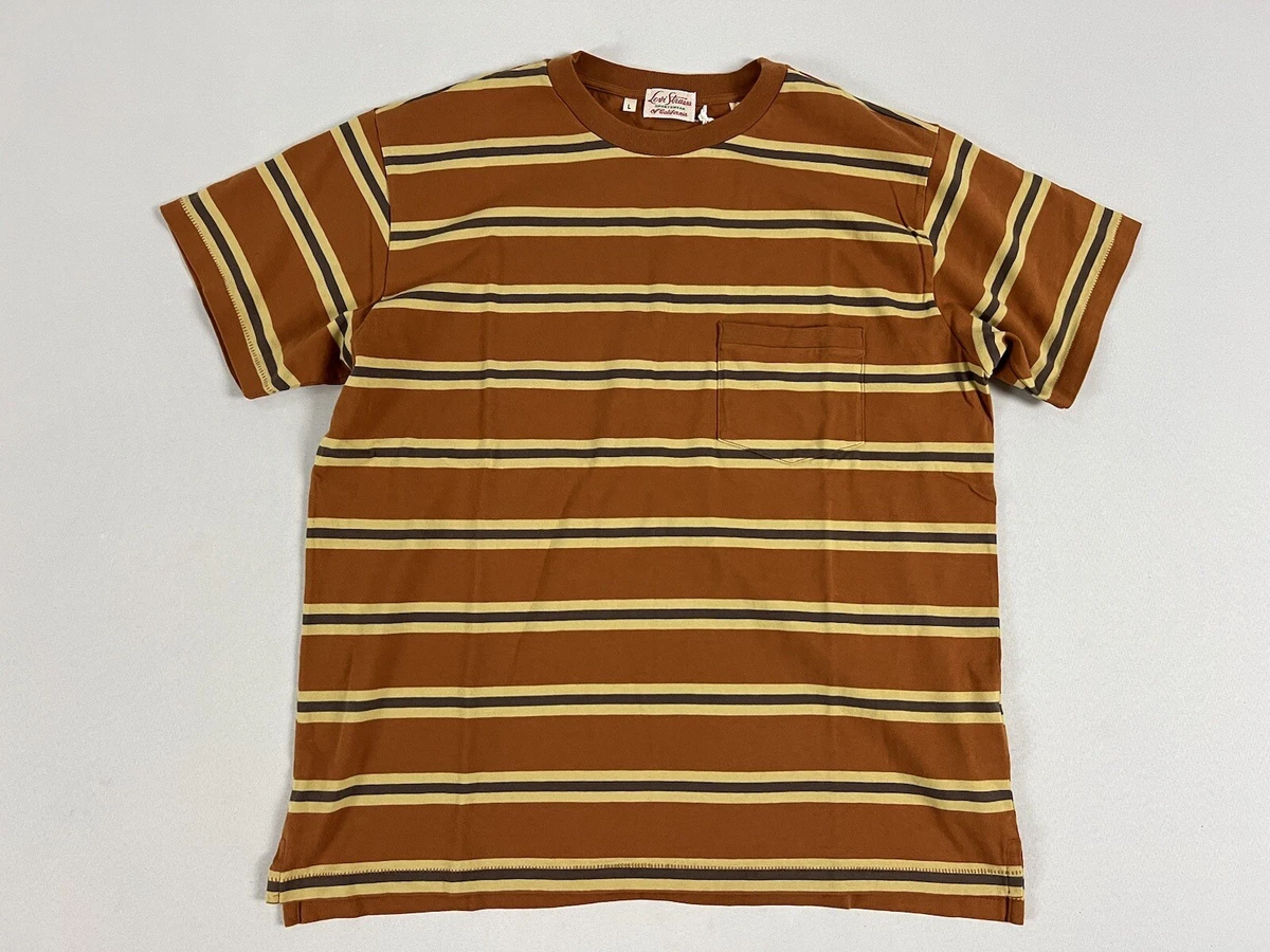 LEVIS VINTAGE CLOTHING LVC 1940’S SPLIT HEM T-SHIRT STRIPE BROWN/YELLOW L  NWT