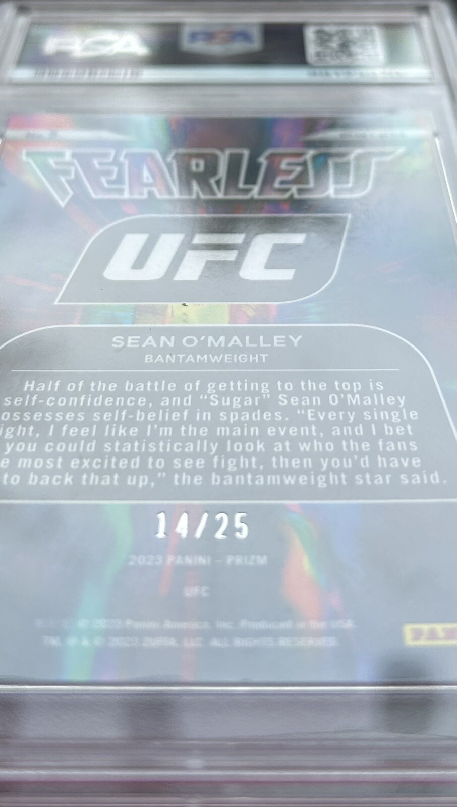 2023 Prizm UFC Sean O'Malley Fearless Mojo /25 Champ #3 HOF Pop 3 PSA 10 GEM💎🔥 view 2