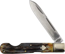 Rough Ryder Lockback Cinnamon Jigged Folding Damascus Pocket Knife 2524