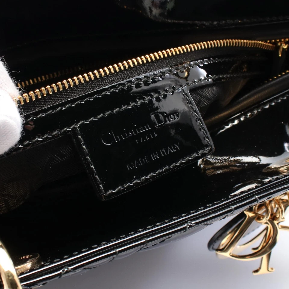 Dior Lady Dior Large Cannage 2way shoulder Handbag Patent leather Black Used - Image 4 of 4