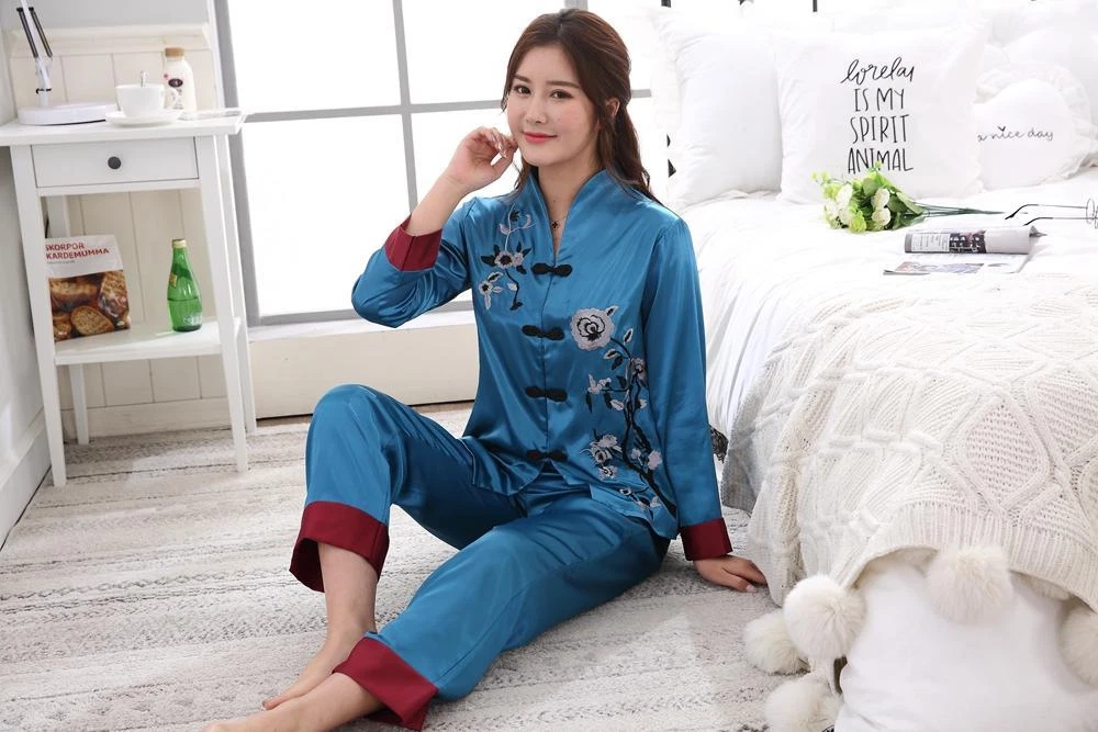 New Chinese Style Women Silk Pajamas Sets Sleepwear Nightdress Nightgown  #808