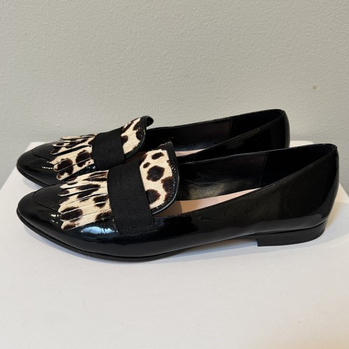 Kate Spade Cayla Sz 8.5 Leopard Fur Print Fringe Patent Leather Loafer Flats - Picture 3 of 8