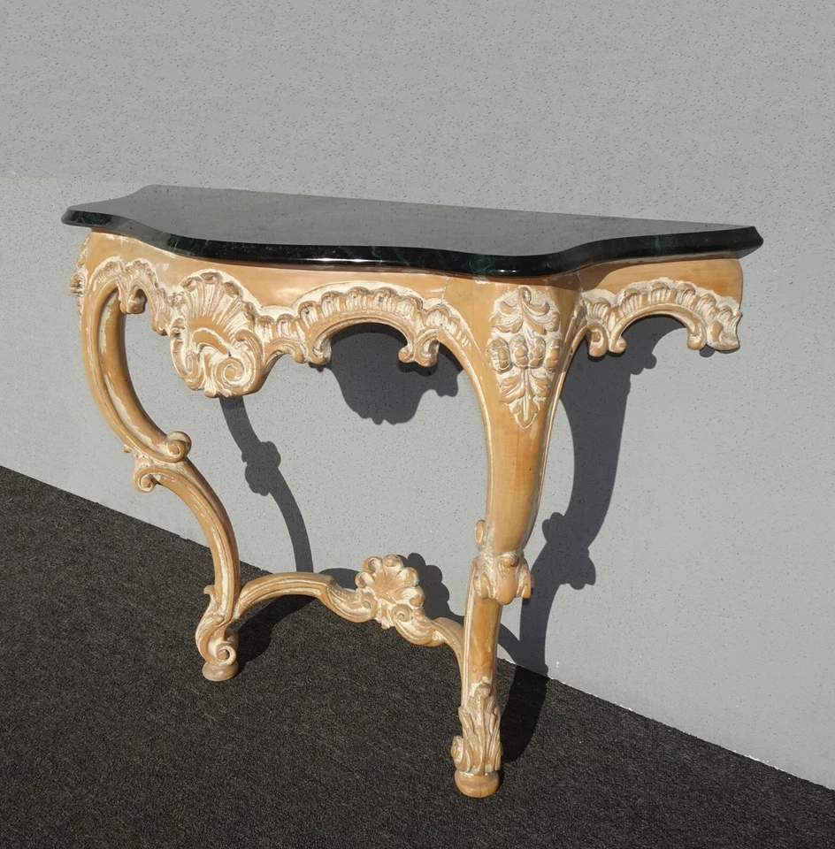 Mesa auxiliar vintage francesa estilo Luis XVI mármol verde mesa consola montaje en pared Foto 3 de 4