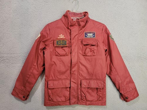 Scotch Shrunk Boys Waxed Cotton Jacket Size 10 With Patches Red Utility Coat - Picture 2 of 18