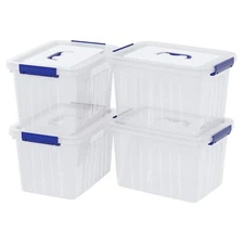 Kekow 12 L Plastic Latching Storage Bin Clear Stackable Box w/ Lid, 4-Packs