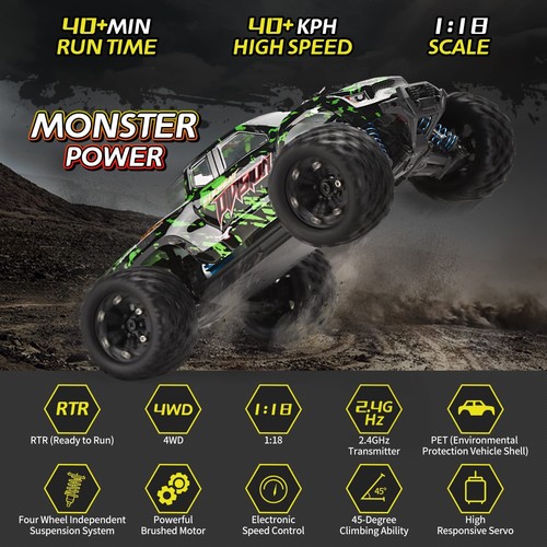 Tenssenx 118 Scale All Terrain Rc Cars 40Km/h High Speed 4Wd Remote Control - Picture 2 of 6
