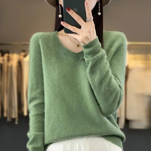 2024 Herbst Winter 100% Reine Wolle Kaschmir Damen V-Ausschnitt Pullover Pulli - Bild 37 von 42