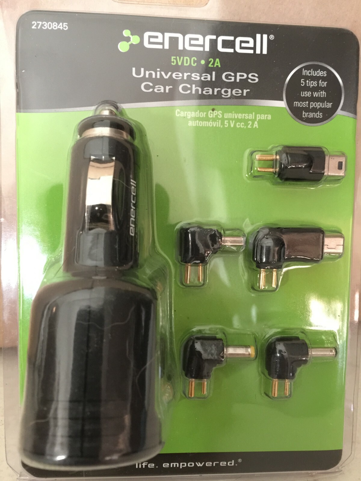 GPS Car Charger Universal Enercell includes five interchangeable tips